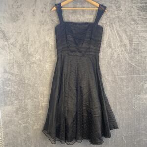 Vintage Jessica McClintock Bridal Size 8 Black Swiss Dot Sheer Dress Gothic MIDI